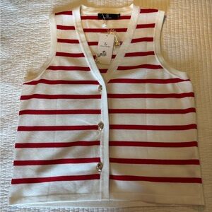 Illusory Chic Red and White Striped Vest‎
